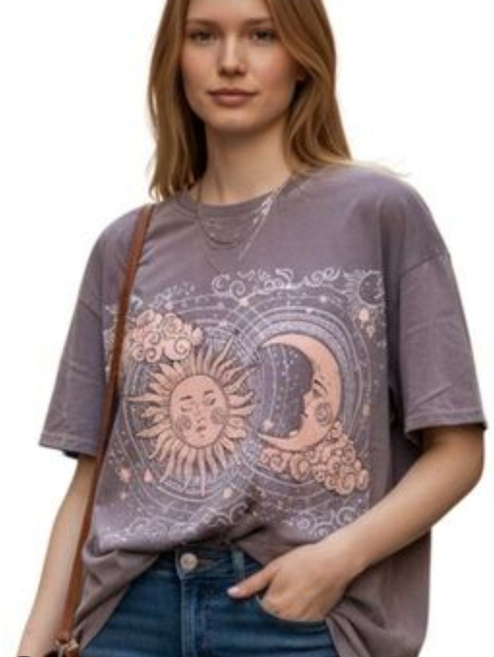 Blue Velvet Sun & Moon Graphic Short Sleeve Tunic Tee